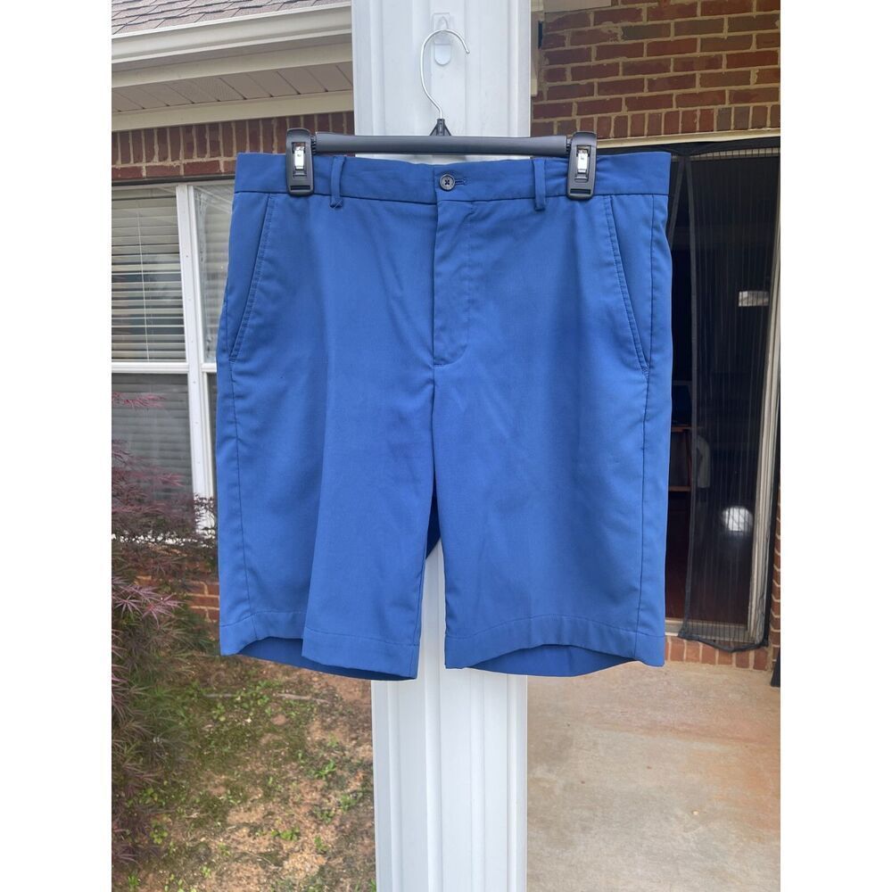Greg Norman Men's Chino Shorts Size 32 Blue Solid Polyester Mid Rise Flat Front